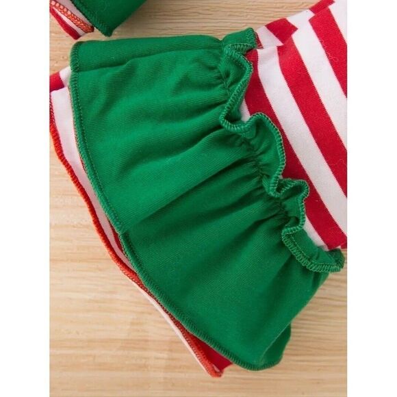 Baby Girls First 1st Christmas Striped Ruffles Shirt & Pants Set (9-12 Months) - Picture 6 of 10